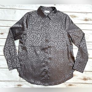 Vici Women’s ACOA Grey Leopard Long Sleeve Blouse Size XS Extra Small